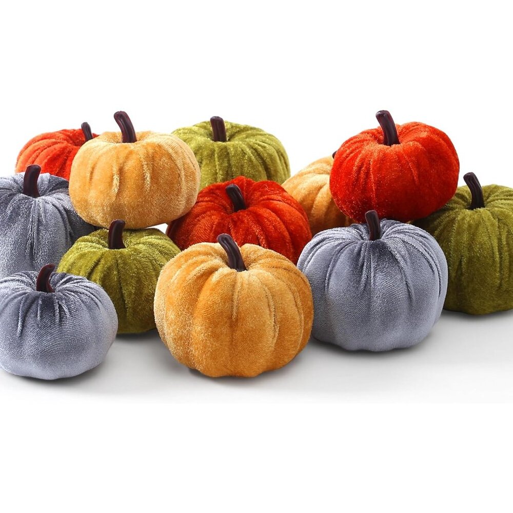Assorted Small Velvet Pumpkins Thanksgiving Table Centerpiece Decor Mini Pumpkin